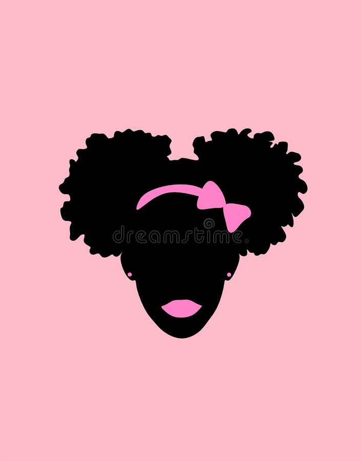 Little Black African American Girl Head with Curly Pony Tail Puffs Cricut  Vector Silhouette Illustration. Stock Image - Illustration of afro, africa:  143633805