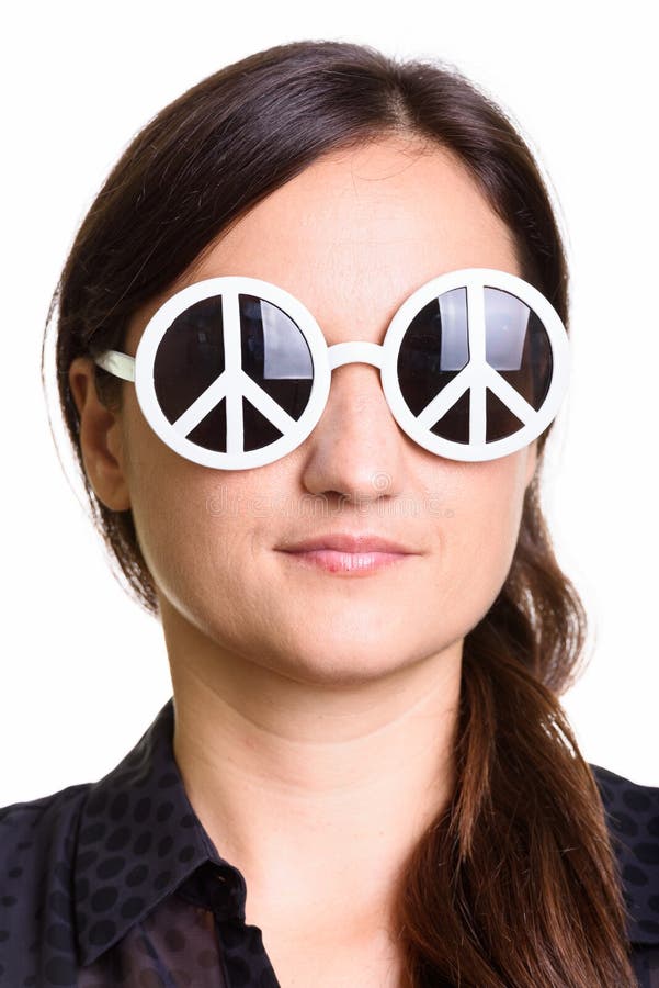 Face Of Beautiful Woman Wearing Sunglasses With Peace Sign Stock Image Image Of People