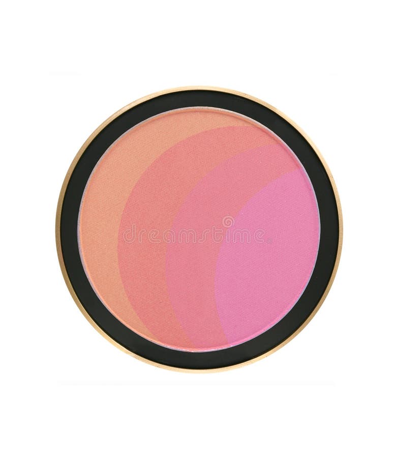 Face Blush in Balls and a Black Cosmetic Brush for Applying on a Pink