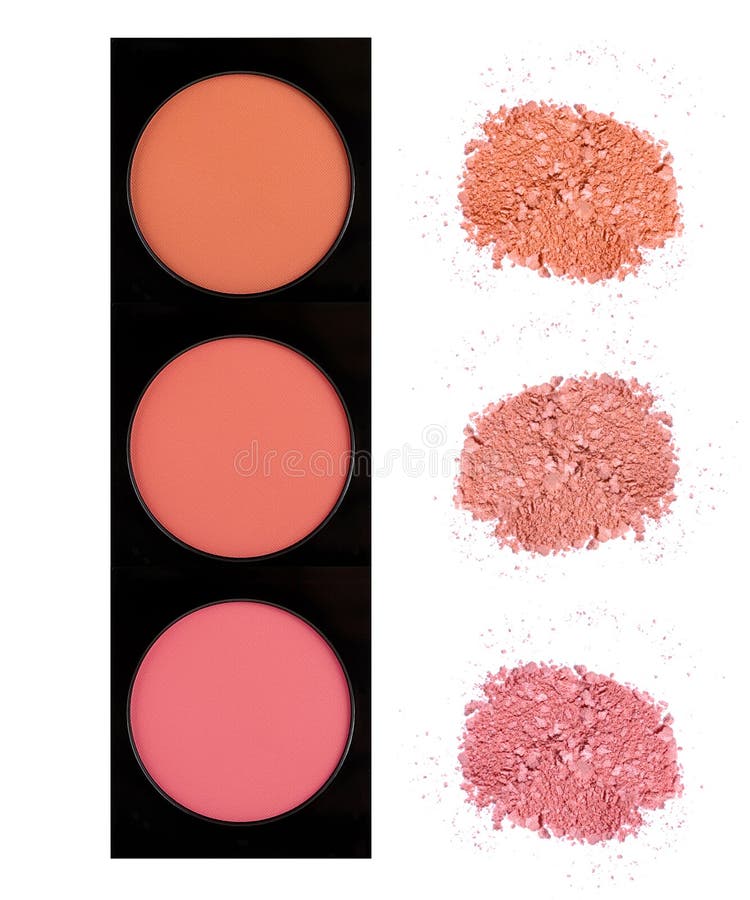 Face Blush in Balls and a Black Cosmetic Brush for Applying on a Pink