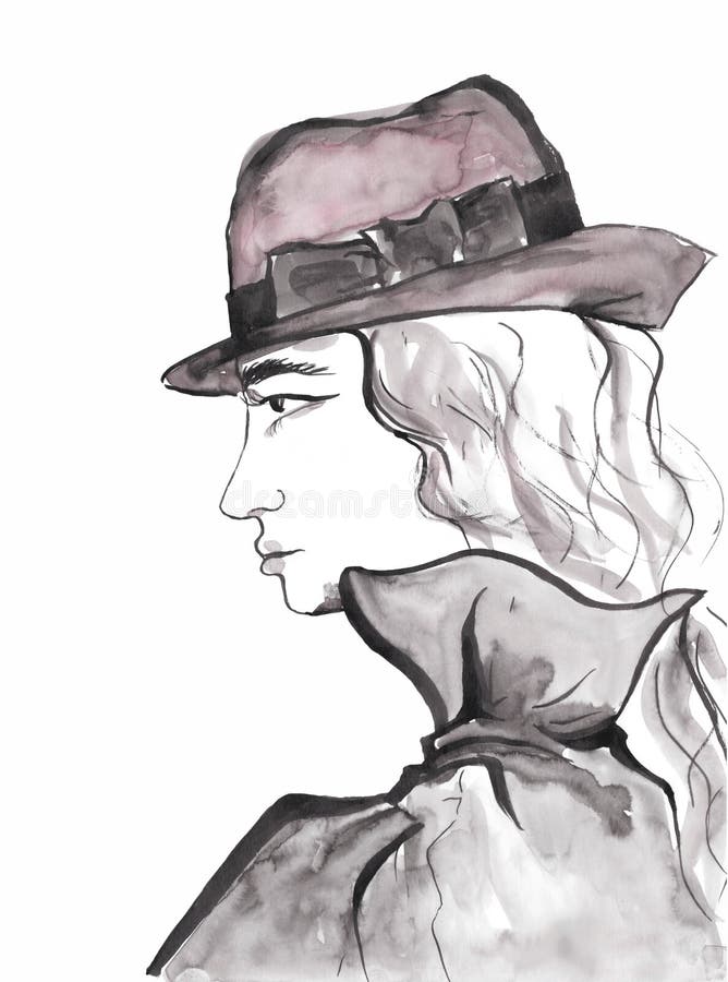 Face bonita da menina no perfil Retrato da senhora Wearing Hat ilustração do vetor Face bonita da menina no perfil Retrato da senhora Wearing Hat ilustração do vetor