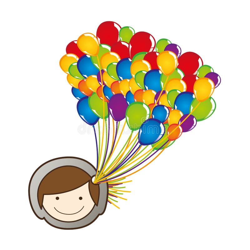 Face Boy with Balloons in the Head Stock Illustration - Illustration of