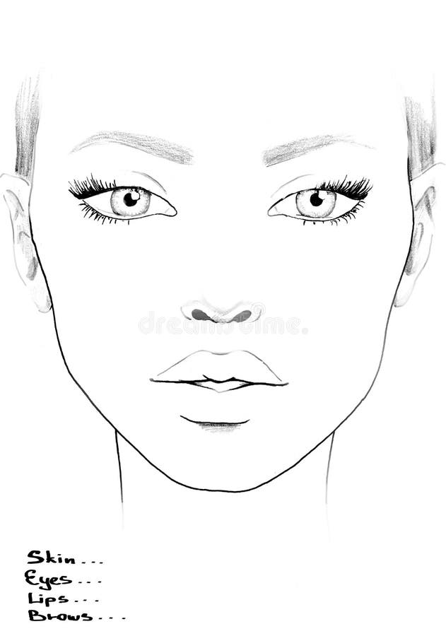 Face Chart Makeup Artist Blank. Beautiful Woman Portrait. Face