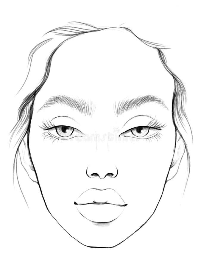 Face Chart Makeup Artist Blank. Beautiful Woman Portrait. Face Chart
