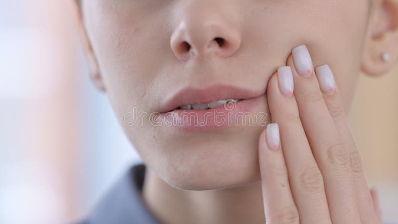Face Close Up Of Latin Woman Having Toothache Cavity Stock Photo