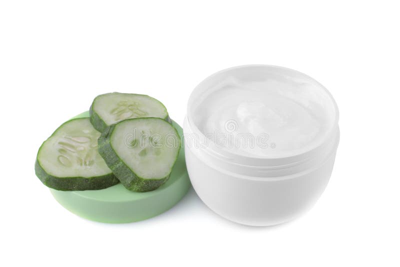 Face Cream with Cucumber Extract with Cucumbers on a White Background