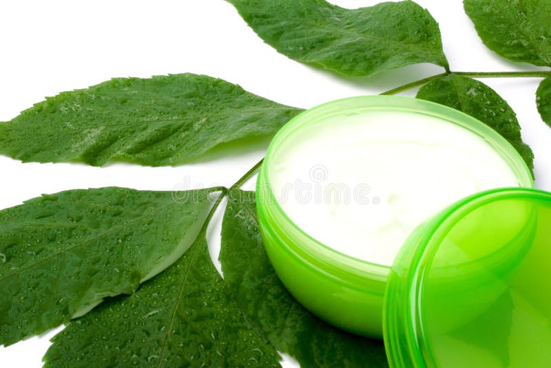 Face cream with green leaf