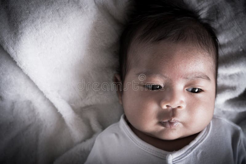 Close up face cute little boy vintage tone