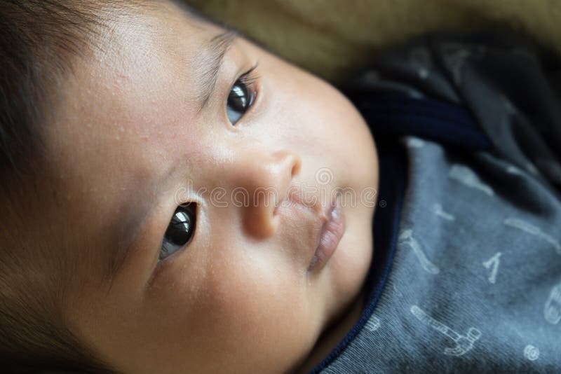 Close up face cute little boy vintage tone