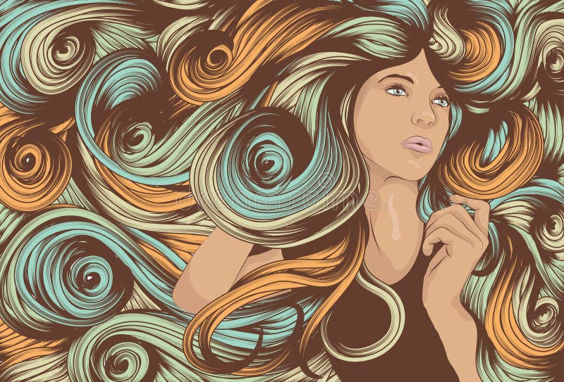 Face da mulher com cabelo detalhado longo ilustração royalty free Face da mulher com cabelo detalhado longo ilustração royalty free