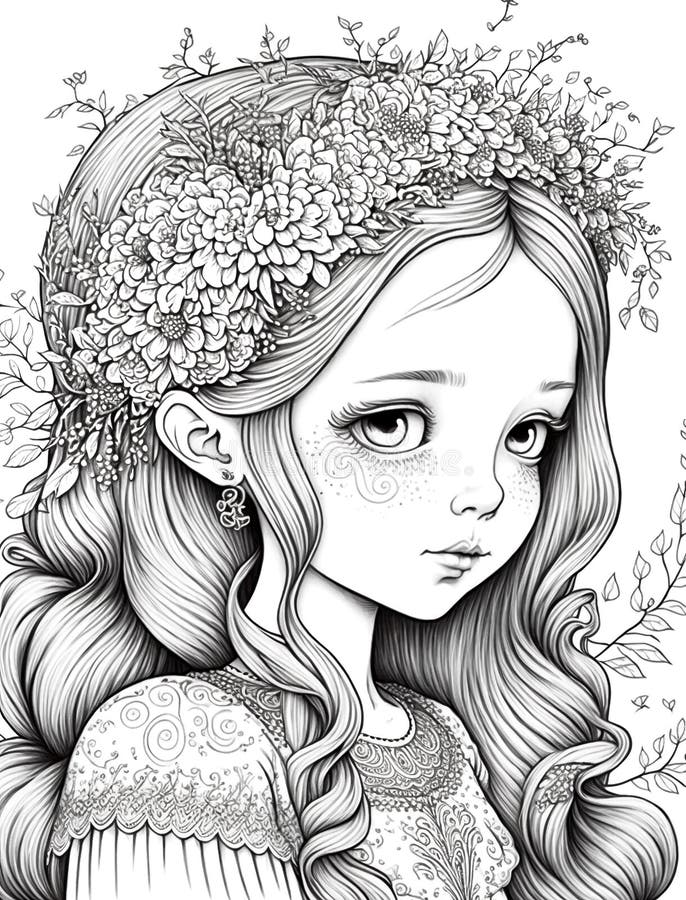 Desenho Animado Retrato Da Princesa De Uma Menina Esboço Ilustração Digital Pintura  Pintura Lápis Desenho Arte Imprimível Ilustração Stock - Ilustração de  cinzento, cara: 270664985