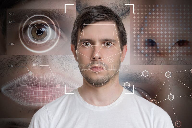 Face detection and recognition of man. Computer vision and machine learning concept royalty free stock photography
