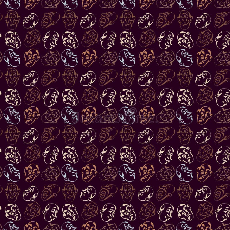 Face Emotion Hand Drawn Pattern Background with Brown Color Stock