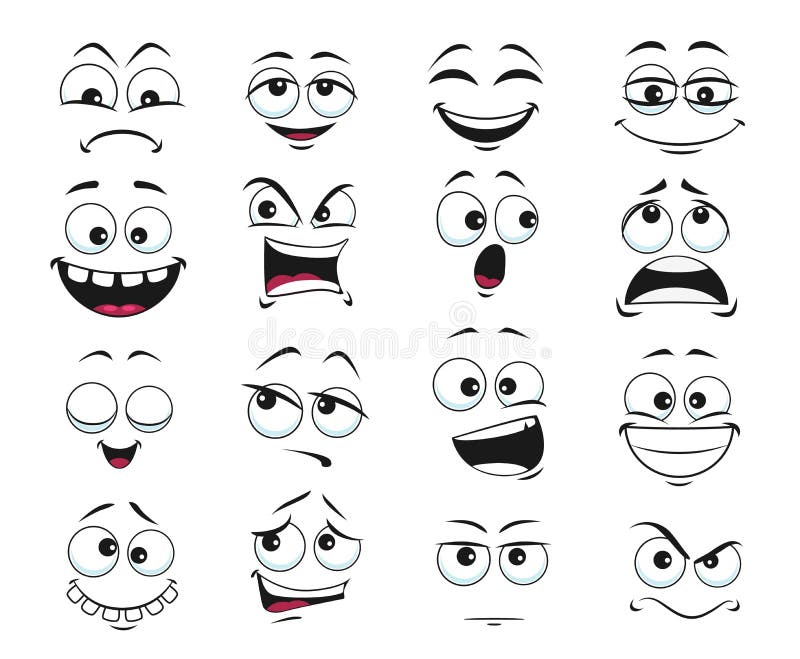 Little girl scared face expression, set of cartoon vector