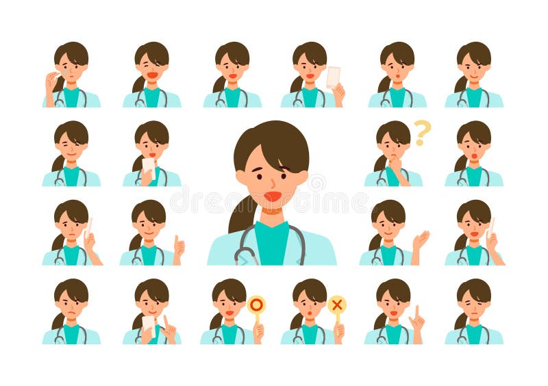 Face Expressions of a Doctor Woman in Lab Coat. Different Female ...