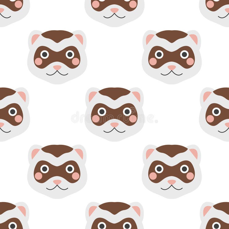 The face of a ferret. Vector seamless pattern on a white background, cute children`s illustration stock illustration