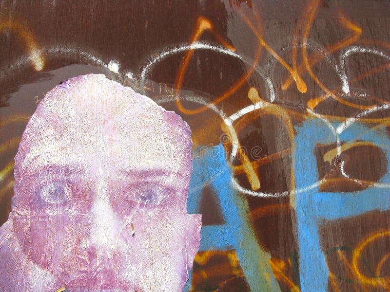 Face and graffiti on a brown background