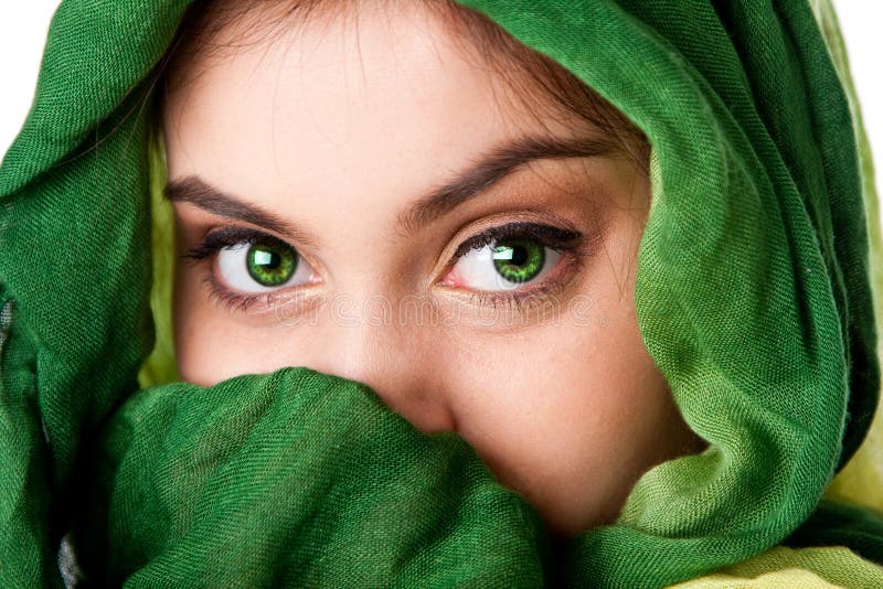 Face with Green Eyes and Scarf Stock Photo Image of portrait, eastern