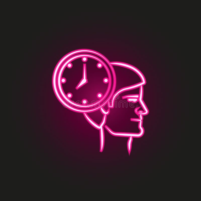 face, head, time hand drawn neon style icon. 