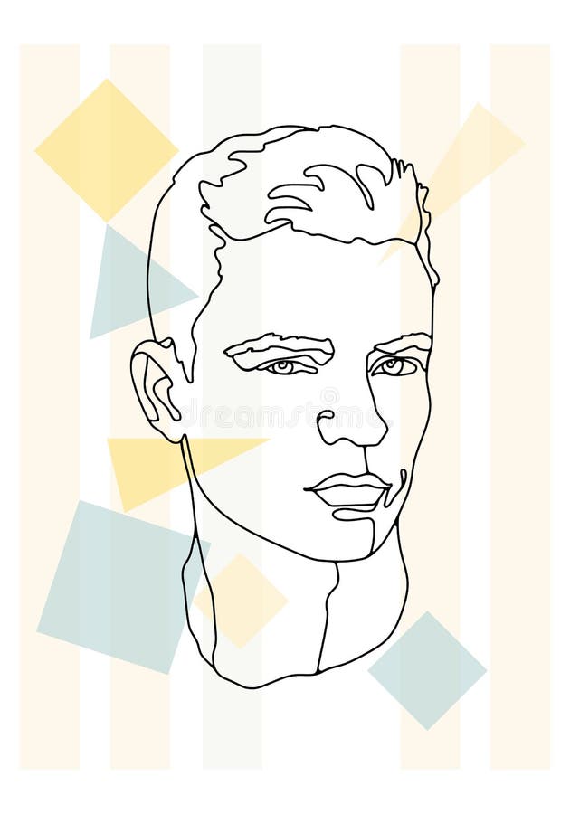 Face Line Art 3 Man And Geometry Portrait Sketch Stock Vector