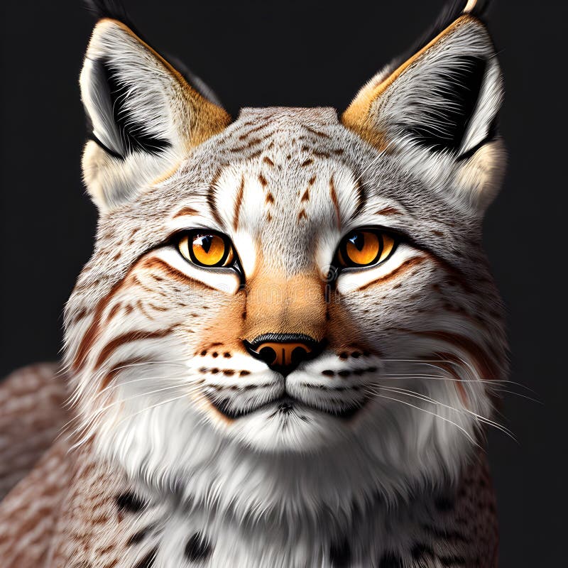 Face of a Lynx with a Dark Background. Generative AI Stock Illustration
