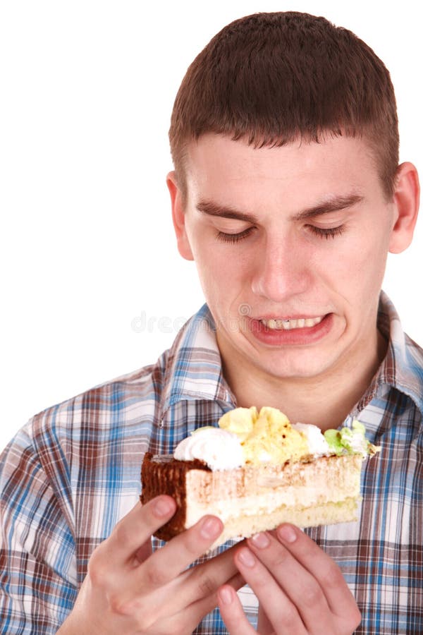 Face of man eating cake. stock photo. Image of male, person 15309416