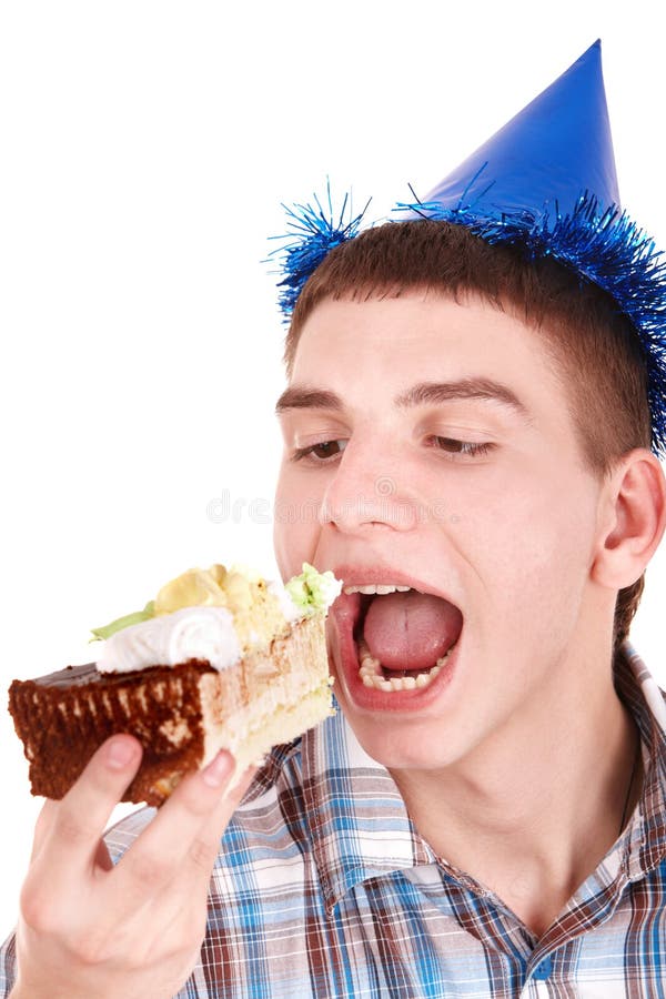 Face of man eating cake. stock photo. Image of male, person 15309416