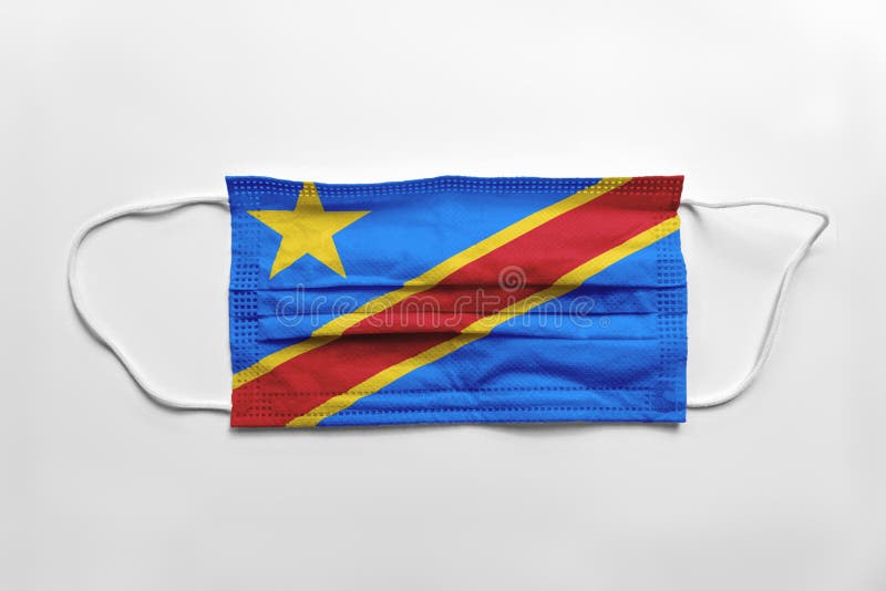 Face mask with Democratic Republic of the Congo flag printed, on white background, isolated stock illustration