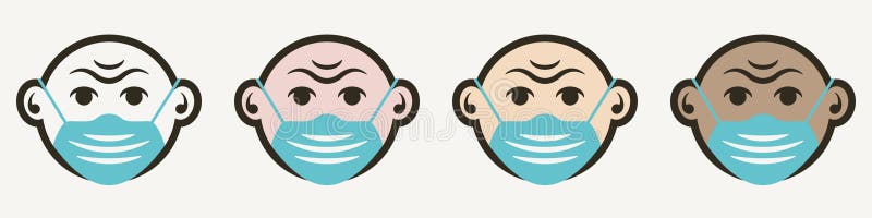 Face Mask Icons In Cartoon Style - Vector Illustration Stock Vector