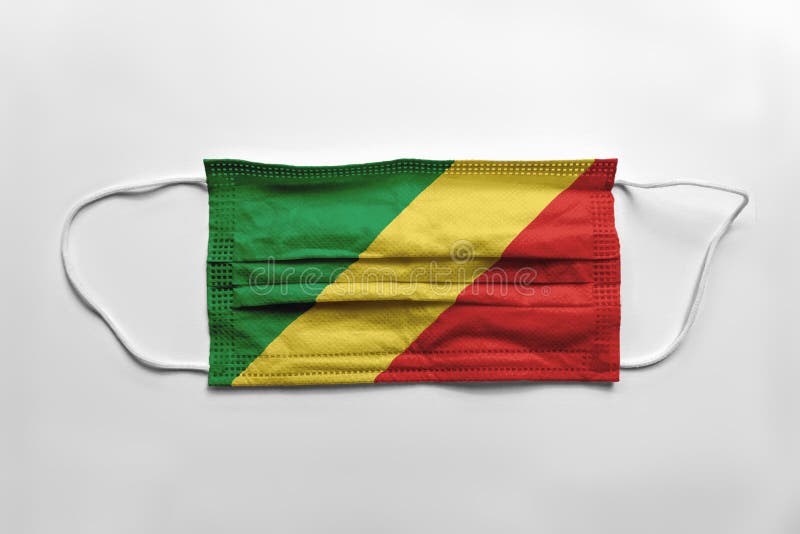 Face mask with Republic of the Congo flag printed, on white background, isolated royalty free illustration