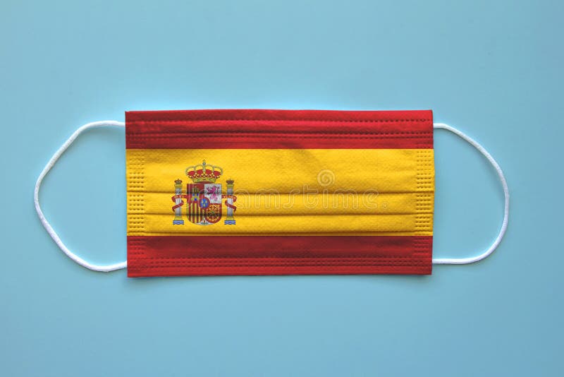 A Face Mask with a Spanish Flag on a Clear Background. Stock Image Image of care, closeup