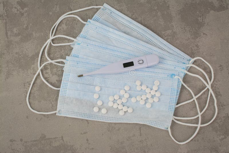 Face Mask Tablets Thermometer Stock Image Image of face, tablets