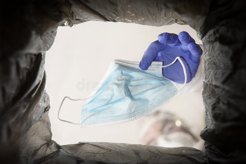 Face Mask after Use. Environmental Pollution by Medical Waste. Throwing