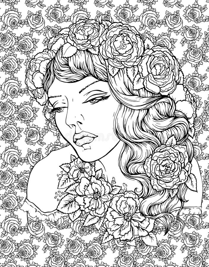Coloring Page Girl Curly Hair Stock Illustrations – 206 Coloring Page ...