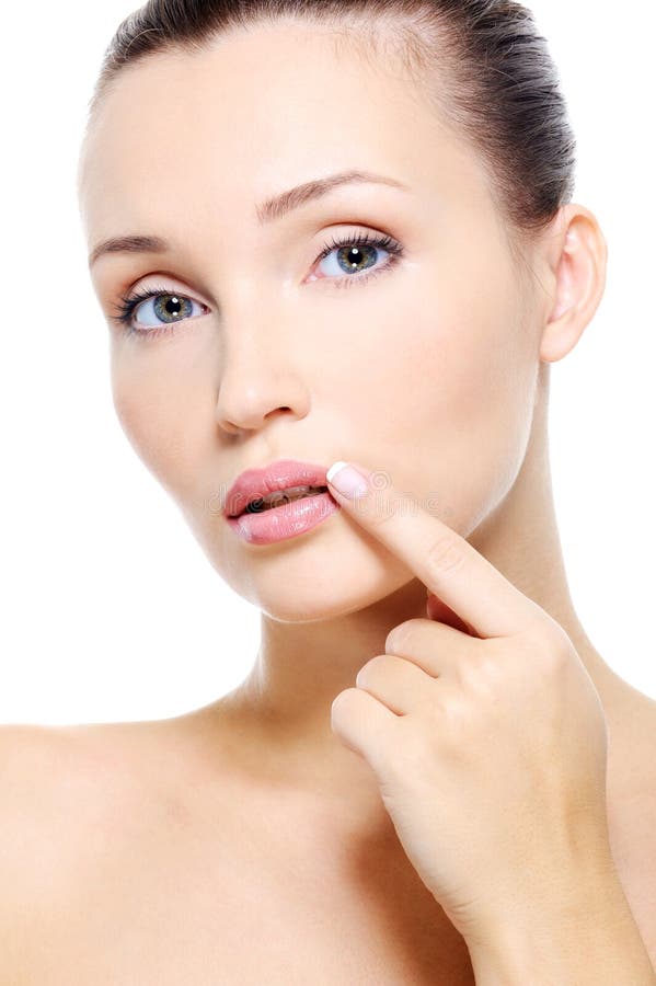 Download Face Of A Pretty Young Woman Touch To Lips Stock Image - Image of naked, clear: 13175039