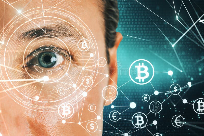 Face recognition and cryptocurrency concept royalty free stock photos Face recognition and cryptocurrency concept royalty free stock photos