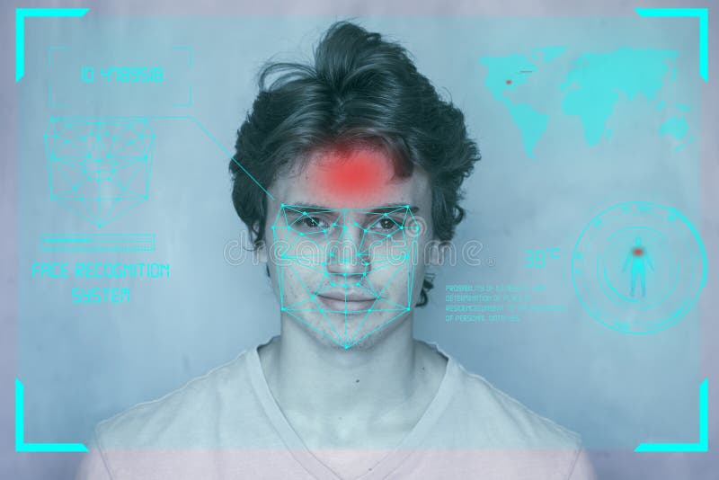 Face recognition system, Detection of people who violate quarantine during an epidemic. Concept for new face recognition stock images
