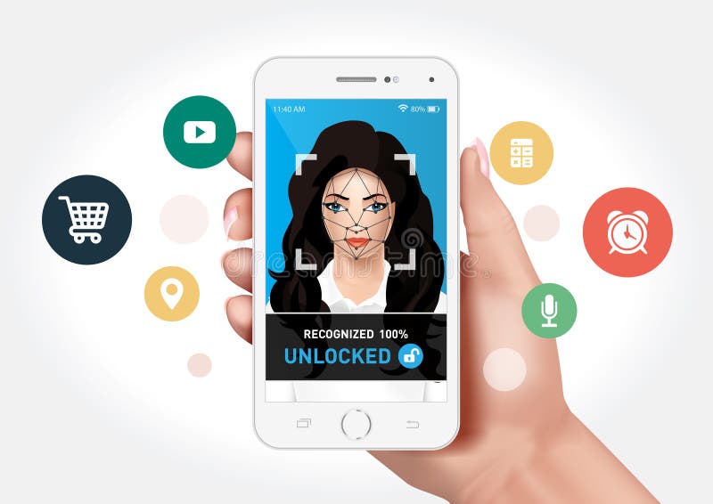 Face recognition system integrated with the mobile application. vector illustration Face recognition system integrated with the mobile application. vector illustration