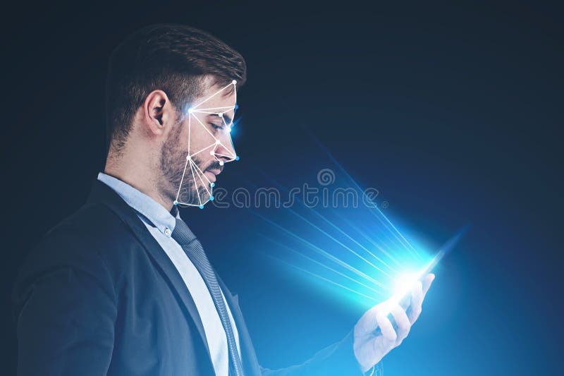 Face Recognition Technology Man With Phone Stock Photo Image of 