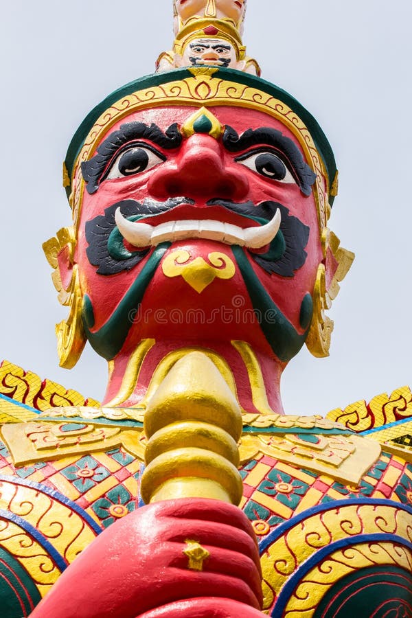 Face of Red Demon Guardian at Thai Temple in Malaysia