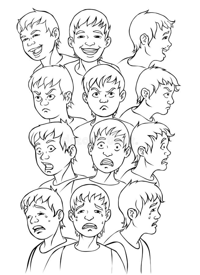 Faces Expressions For Coloring Stock Vector - Illustration of laughing ...