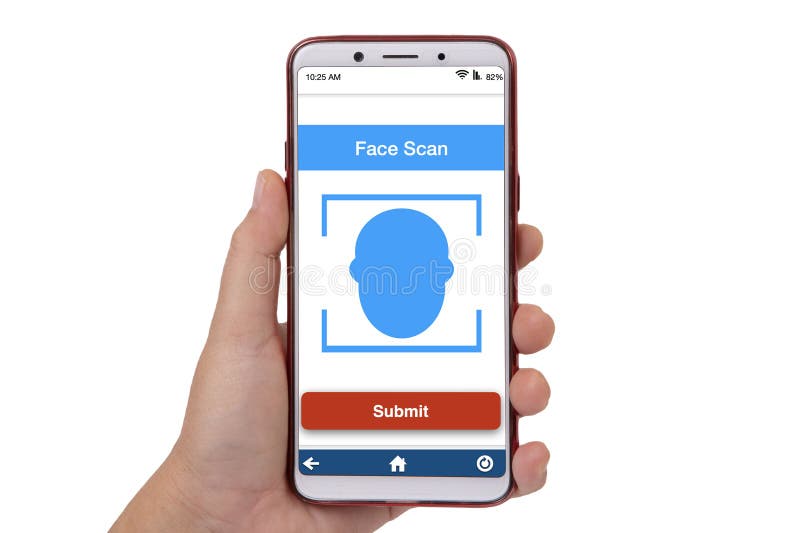 Face scan application use for identify person on mobile phone stock photography