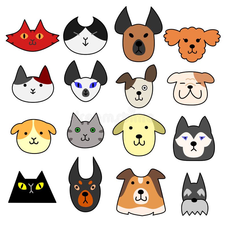 Face set of dogs and cats stock vector. Illustration of collie 55360619