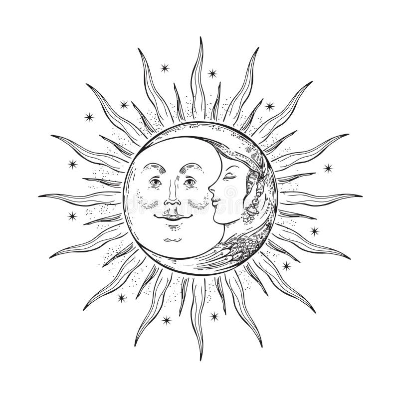 The Face Of The Sun And Moon Retro Illustration Stock Vector Illustration Of Isolated Astronomy