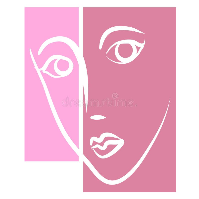 Face of Woman Female Clipart. An abstract clip art illustration of an outlined face of a woman in pink colors vector illustration