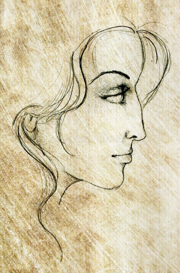 Side face drawing, Female face drawing, Face drawing