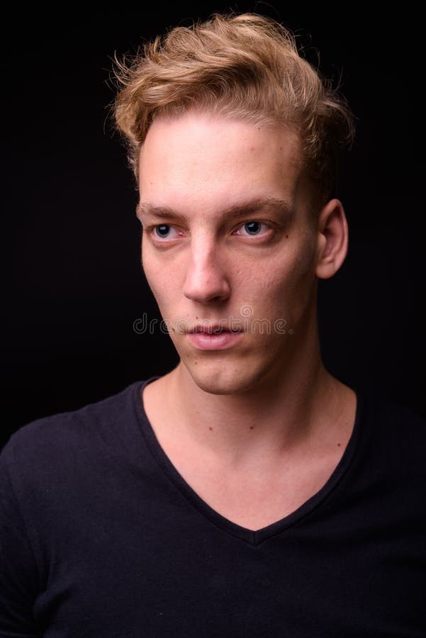 Face of Young Blond Scandinavian Man Against Black Background Stock Image -  Image of blond, isolated: 182066365
