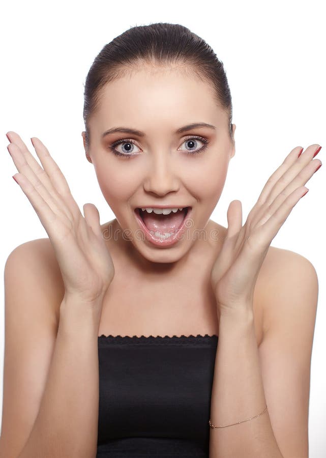 Young Woman with Red Lips and Unusual Hair Style Stock Photo - Image of ...