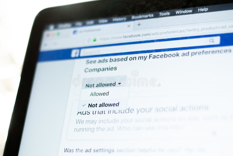 Facebook Ads preferences - Choosing Not allowed