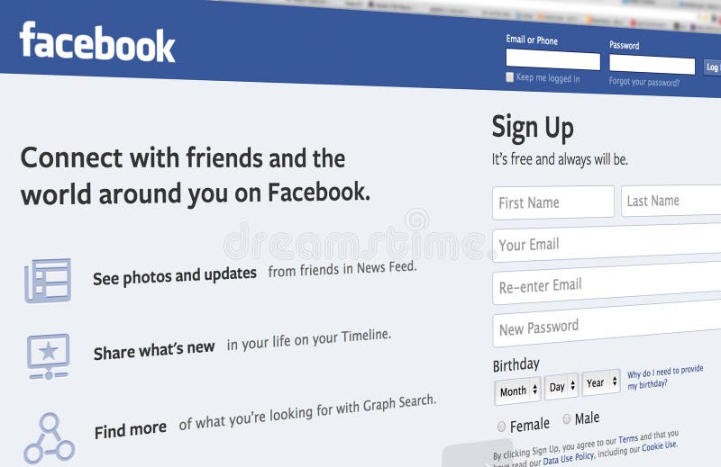 Facebook-Eingangsseite stock abbildung